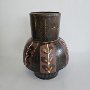 Vintage Japanese Ceramic Vase Earth Tones Ribbed Base